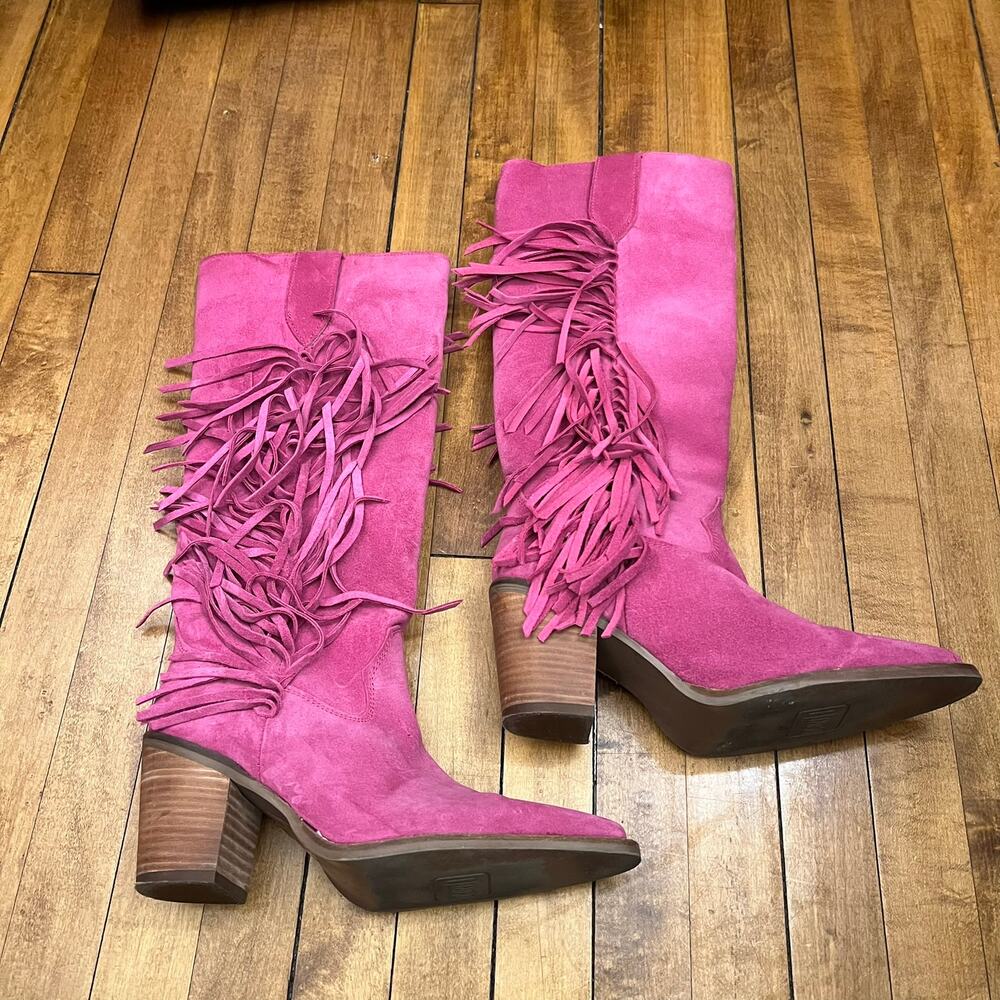 Dingo Women's Twister Fringe Leather Knee-High Boot Fuscia Pink sz 6.5
